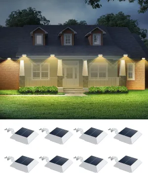 8 Pack Solar Powered Gutter Lights Outdoor Decorative Waterproof 12 Leds Yard Lamp for Fence, Railing, outside Wall, Deck, Garden, Path, Backyard, Walkway, Patio, No Drilling Installation (Warm White)