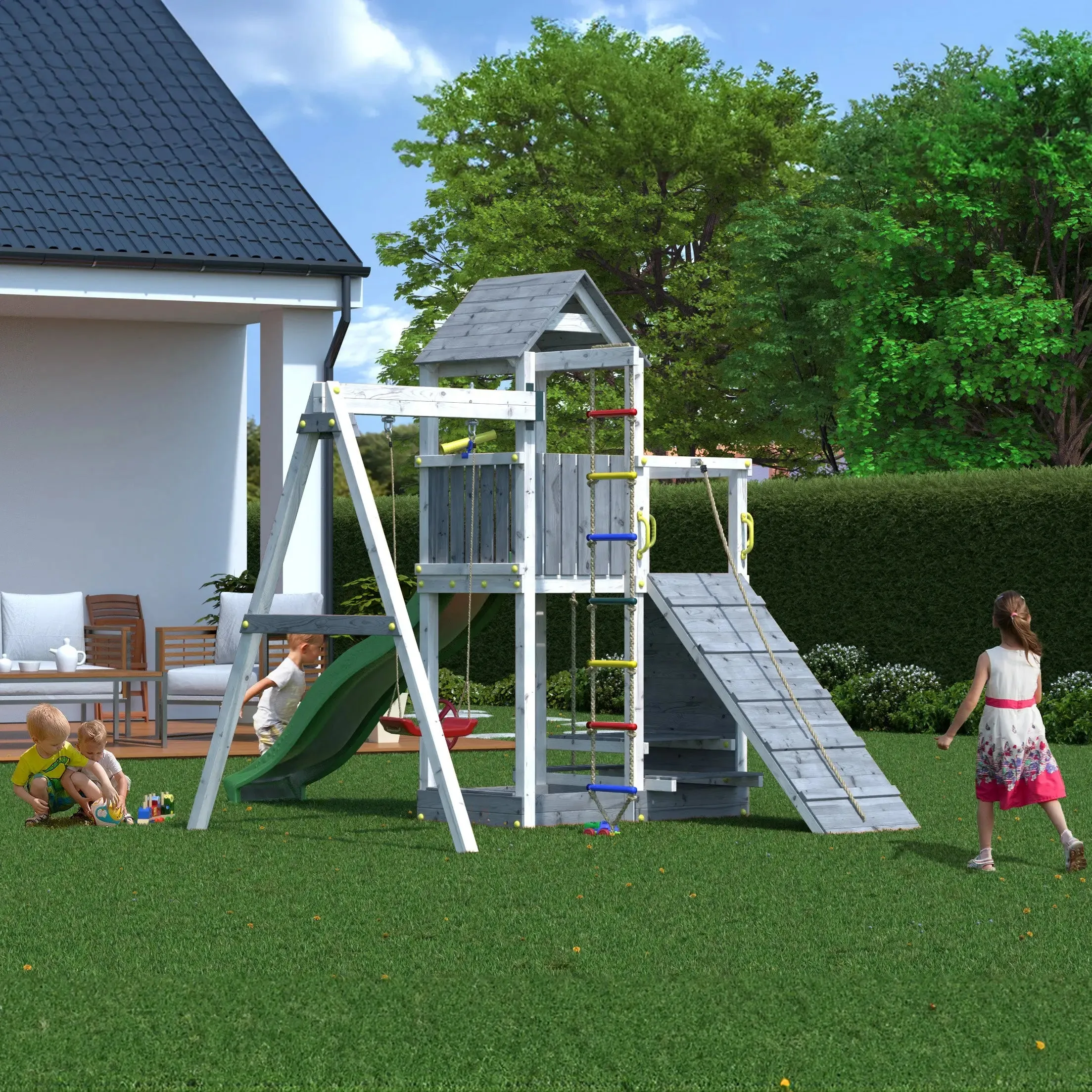 Activer Grey & White Climbing Frame with Swing and Slide - SPECIAL OFFER - 10% OFF