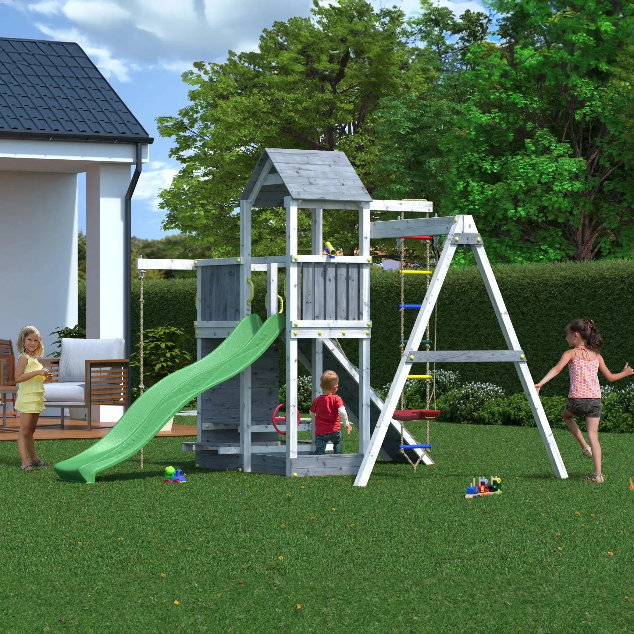 Activer Grey & White Climbing Frame with Swing and Slide - SPECIAL OFFER - 10% OFF