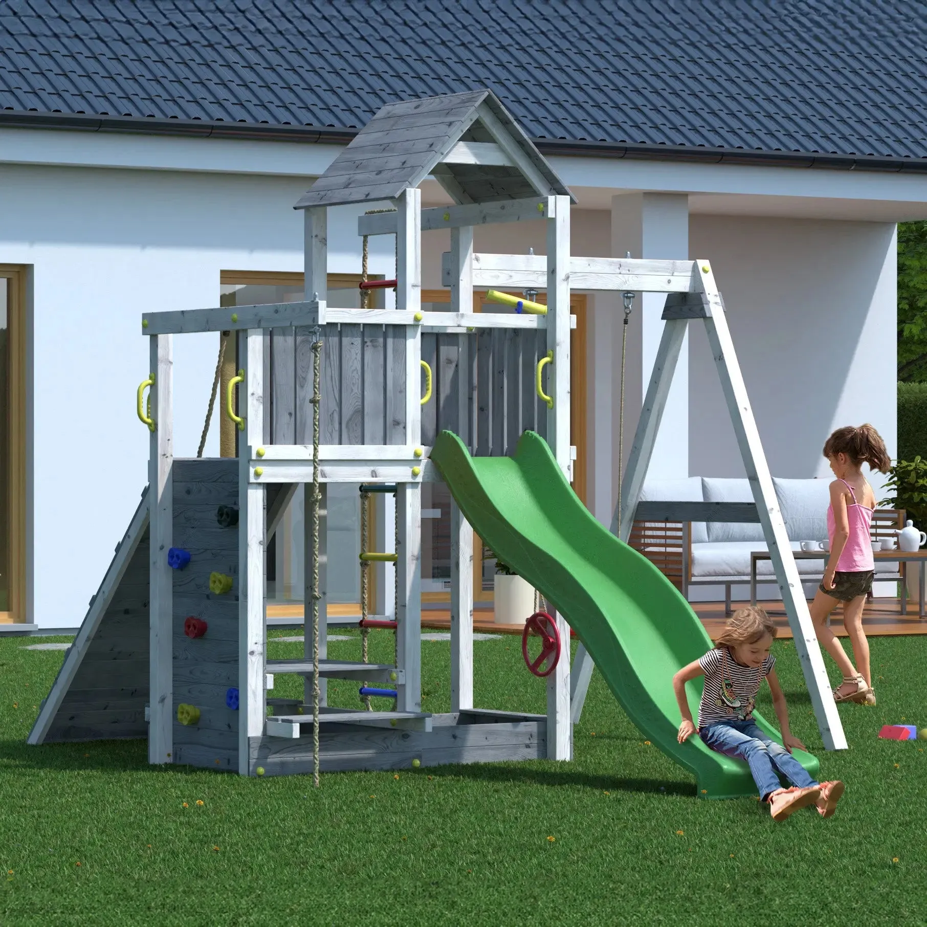 Activer Grey & White Climbing Frame with Swing and Slide - SPECIAL OFFER - 10% OFF