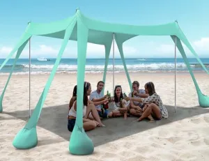 Beach Tent, Beach Canopy UPF50  UV Protection, 10x10ft Beach Shade Sun Shelter with 8 Sandbags, Sand Shovels, Ground Pegs, Stability Poles for Camping, Fishing, Picnics, Backyard Fun, Light Green