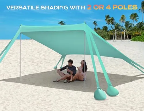 Beach Tent, Beach Canopy UPF50  UV Protection, 10x10ft Beach Shade Sun Shelter with 8 Sandbags, Sand Shovels, Ground Pegs, Stability Poles for Camping, Fishing, Picnics, Backyard Fun, Light Green