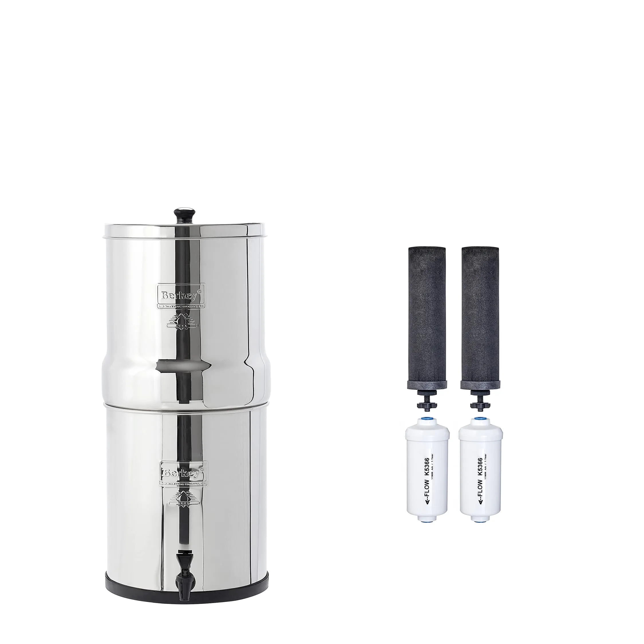 Berkey - Big Berkey BK4X2 Countertop Water Filter System with 2 Black Berkey Elements and 2 Fluoride Filters