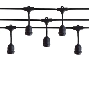 (Cord Only) 10 Suspended Socket SJTW Outdoor Commercial DIY String Light 21 FT Black Cord w/ E26 Medium Base, Weatherproof