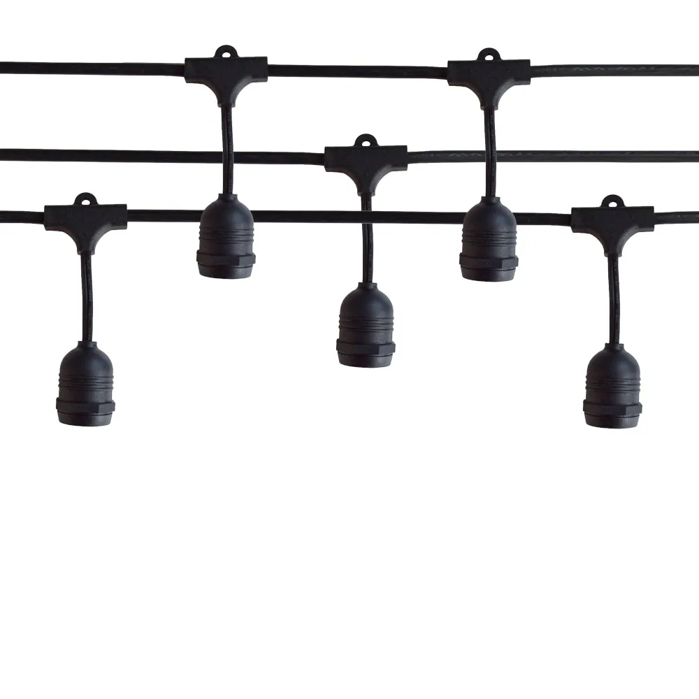 (Cord Only) 15 Suspended Socket Outdoor Commercial Weatherproof SJTW String Light Set, 48FT Black Cord w/ E26, 14AWG