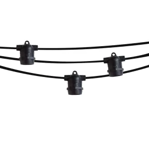 (Cord Only) 24 Socket SJTW Outdoor Commercial DIY String Light 54 FT Black Cord w/ E26 Medium Base, Weatherproof