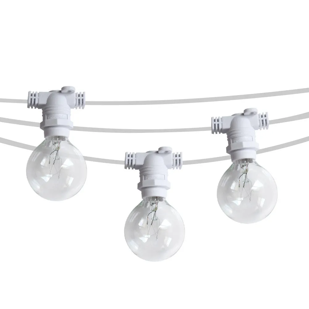 (Cord Only) 25 Socket Outdoor Commercial DIY String Light 29 FT White Cord w/ E12 C7 Base, Weatherproof