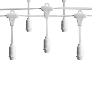 (Cord Only) 50 Socket Suspended Outdoor Commercial DIY String Light 54 FT White Cord w/ E12 C7 Base, Weatherproof