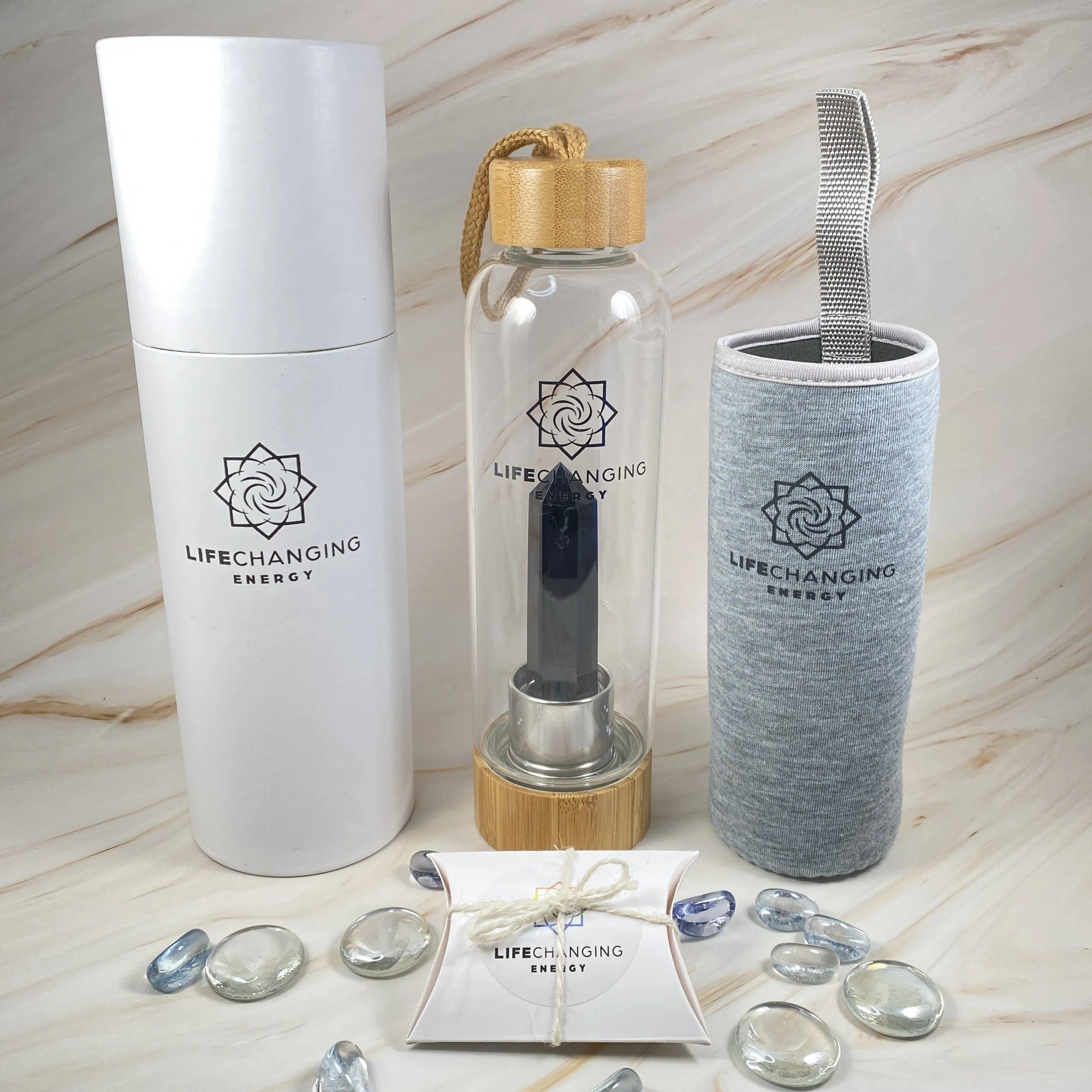 Crystal Infused Bamboo Water Bottle (Obsidian) by Life Changing Energy