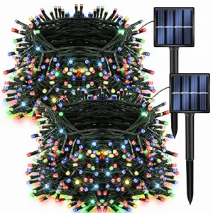 Dazzle Bright 2 Pack 200 LED 66 FT Multi-Colored Christmas Solar String Outdoor Lights, Solar Powered with 8 Modes Waterproof Fairy Lights for Bedroom Patio Garden Tree Party Yard Decoration