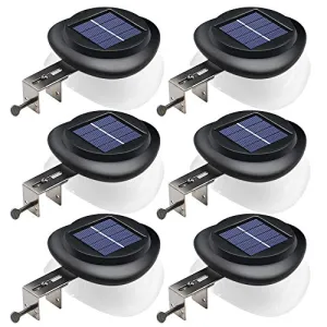 DBF Solar Gutter Lights Upgraded 9 LED Outdoor Waterproof Fence Post Lights Dark Sensing Auto On/Off Deck Lights for Eaves Garden Backyard Patio, (6 Pack -Cool White)