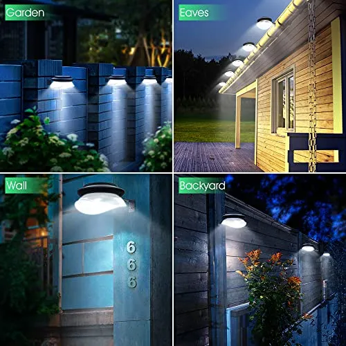 DBF Solar Gutter Lights Upgraded 9 LED Outdoor Waterproof Fence Post Lights Dark Sensing Auto On/Off Deck Lights for Eaves Garden Backyard Patio, (6 Pack -Cool White)