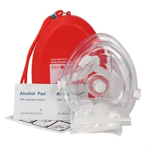 Ever Ready First Aid CPR Rescue Mask, Adult/Child Pocket Resuscitator, Hard Case with Wrist Strap   Gloves and Wipes with Inlet for O2 port