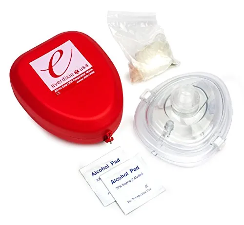 Ever Ready First Aid CPR Rescue Mask, Adult/Child Pocket Resuscitator, Hard Case with Wrist Strap   Gloves and Wipes with Inlet for O2 port