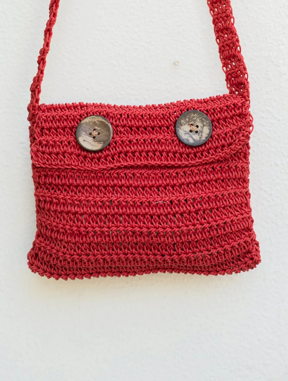 Handknotted Crochet Sling Bag - Warm Red