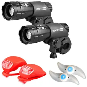 HeroBeam Bike Lights Double Set - The Ultimate Lighting and Safety Pack of Super Bright Front Bicycle Lights, Tail Lights and Wheel Lights - 5 Year Warranty