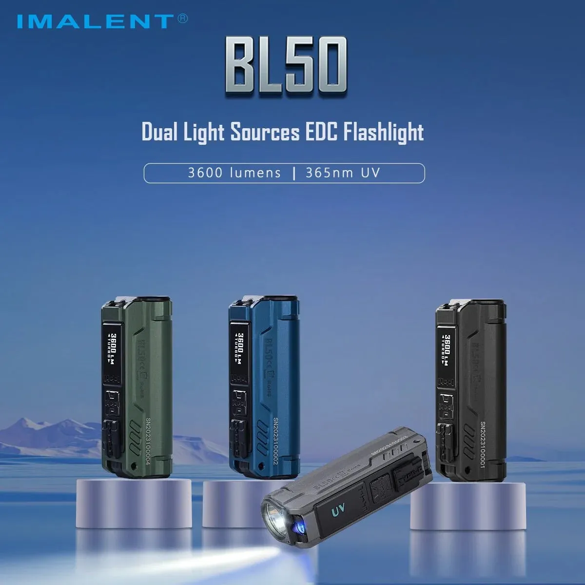 Imalent BL50 3600 Lumen Rechargeable EDC Flashlight w/ UV Light - Black