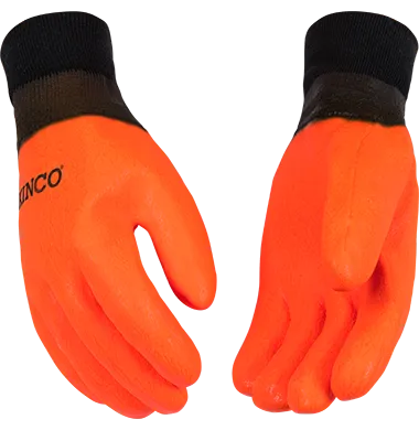 Kinco 4170 Foam Lined Hi-vis Orange Sandy Finish with Knit Wrist PVC Gloves (One Dozen)