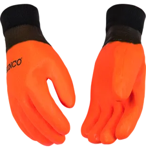 Kinco 4170 Foam Lined Hi-vis Orange Sandy Finish with Knit Wrist PVC Gloves (One Dozen)