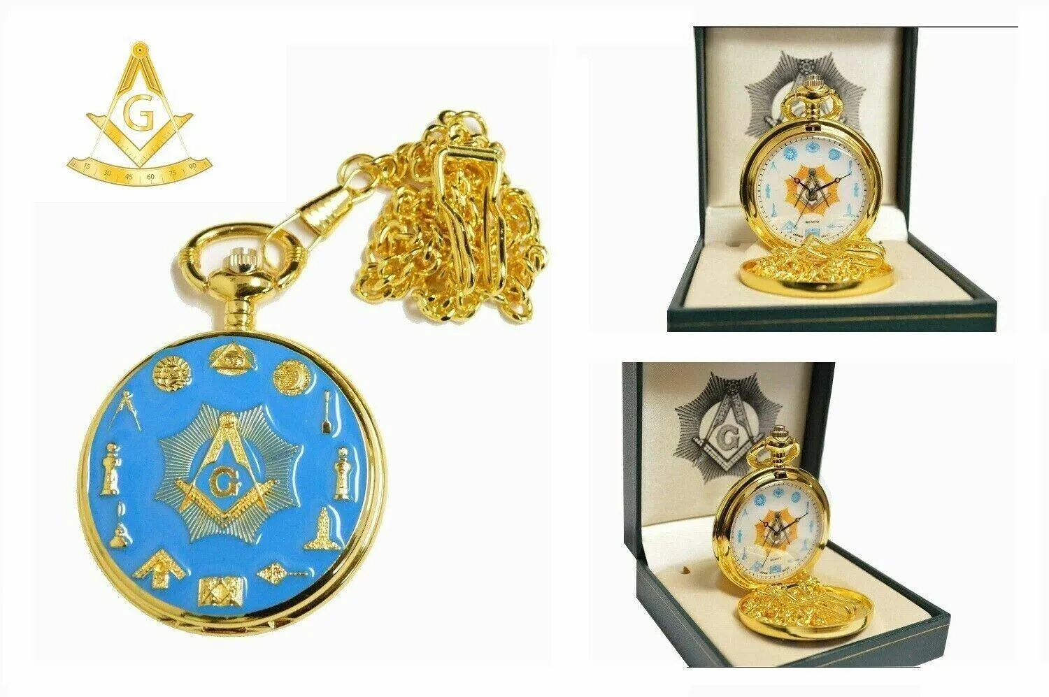 Masonic Pocket Watch Freemason Symbol Compasses Mason