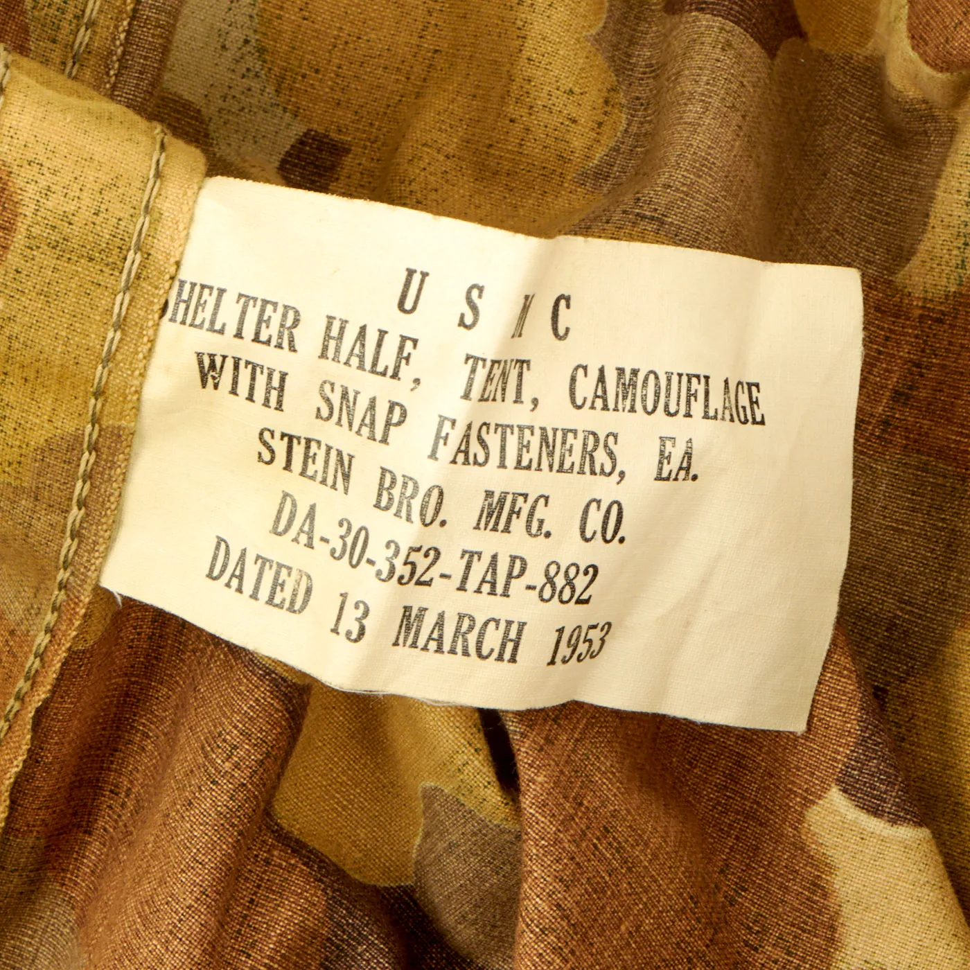 Original U.S. Korean War 1953 Dated Mitchell Pattern Camouflage Shelter Half