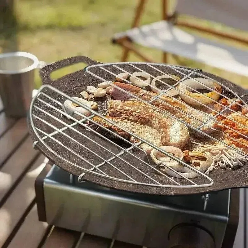 Outdoor Barbecue Net Steam Rack Stainless Steel Camping Barbecue Frying Pan Barbecue Meat Drain Anti Scorching Grill