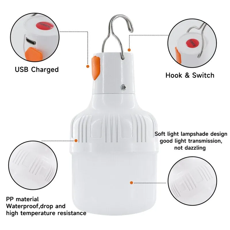 Portable Rechargeable LED Bulb for Camping Fishing Emergency Lighting