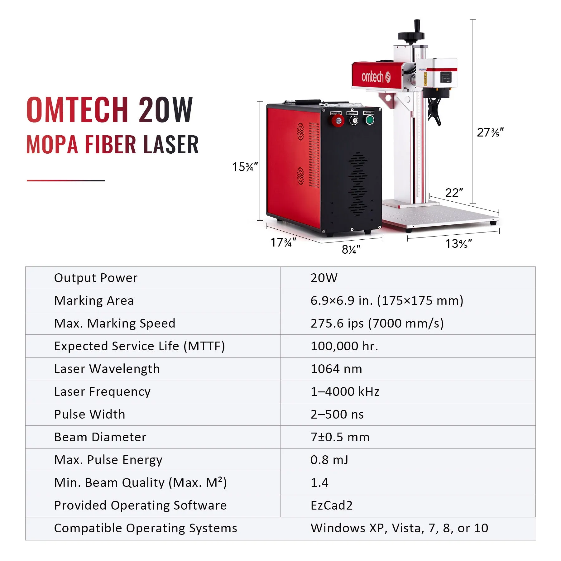 Pre-Owned MP6969-20 - 20W MOPA FIBER LASER MARKING ENGRAVING MACHINE WITH 6.9” X 6.9” WORKING AREA