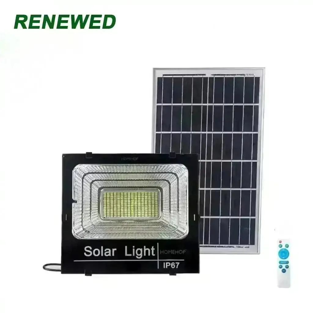 Solar Powered 100 Watt Flood Light Waterproof LED Focus Lights For Home, Outdoor, Garden (Renewed)