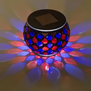 Solar Powered Mosaic Glass LED Outdoor Decorative Table Light (Red and Blue